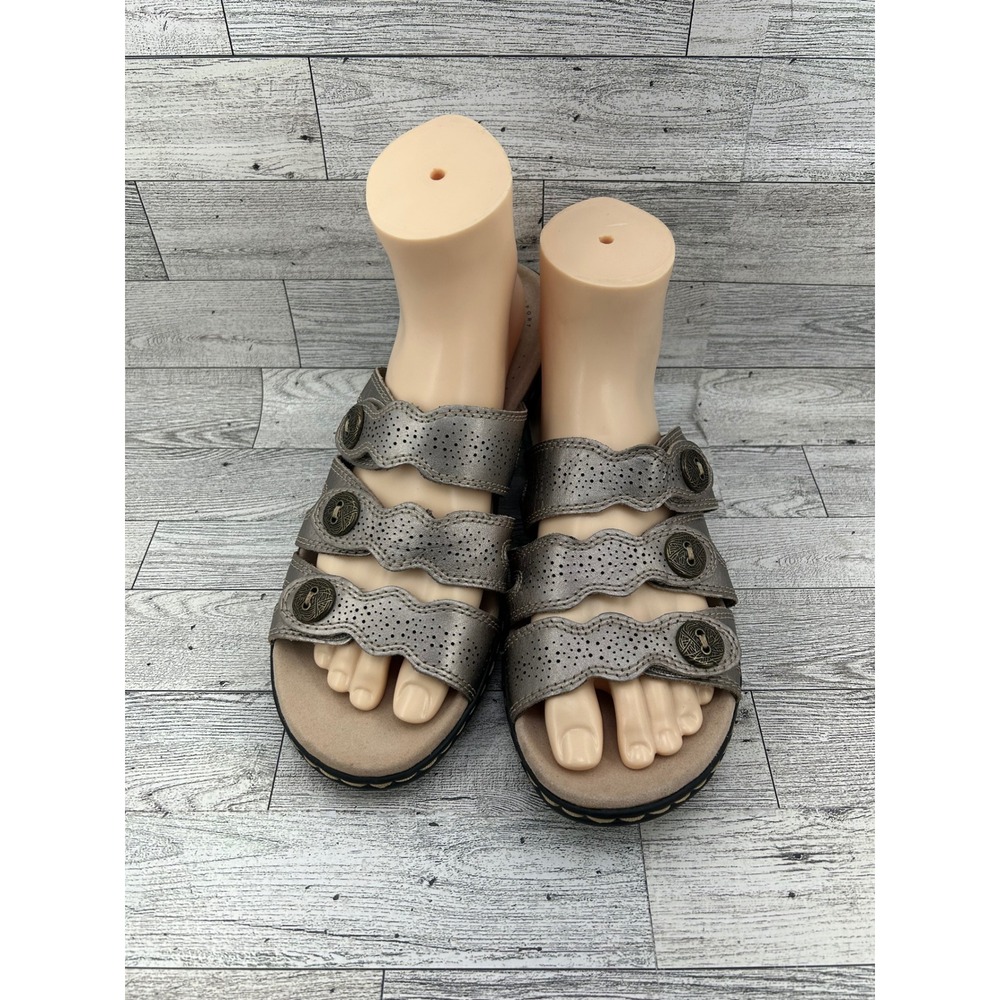 Clarks Collection Metallic Silver‎ Leather Woven Comfort Slide Sandals Women 9M